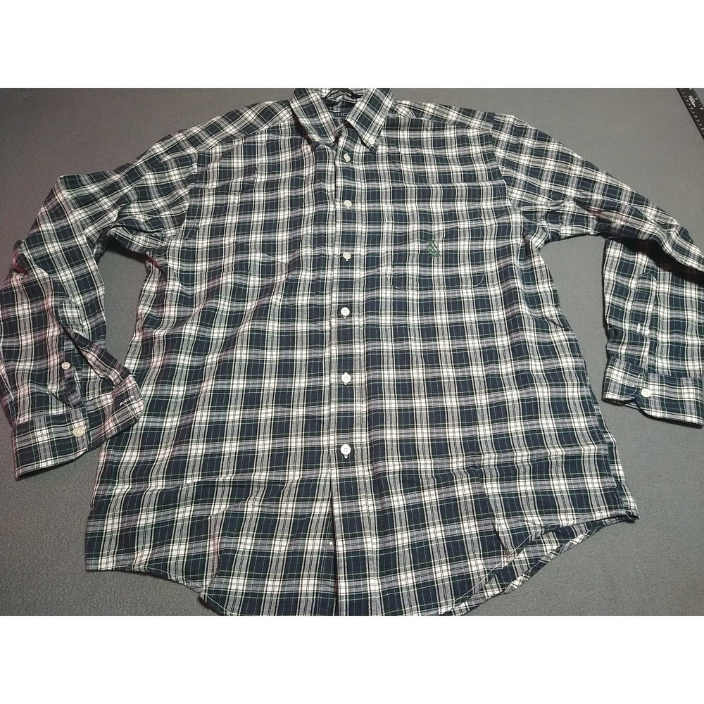 Nautica Button Down Flannel Shirt Men M Blue Plaid‎ Classic Fit Farmer Western